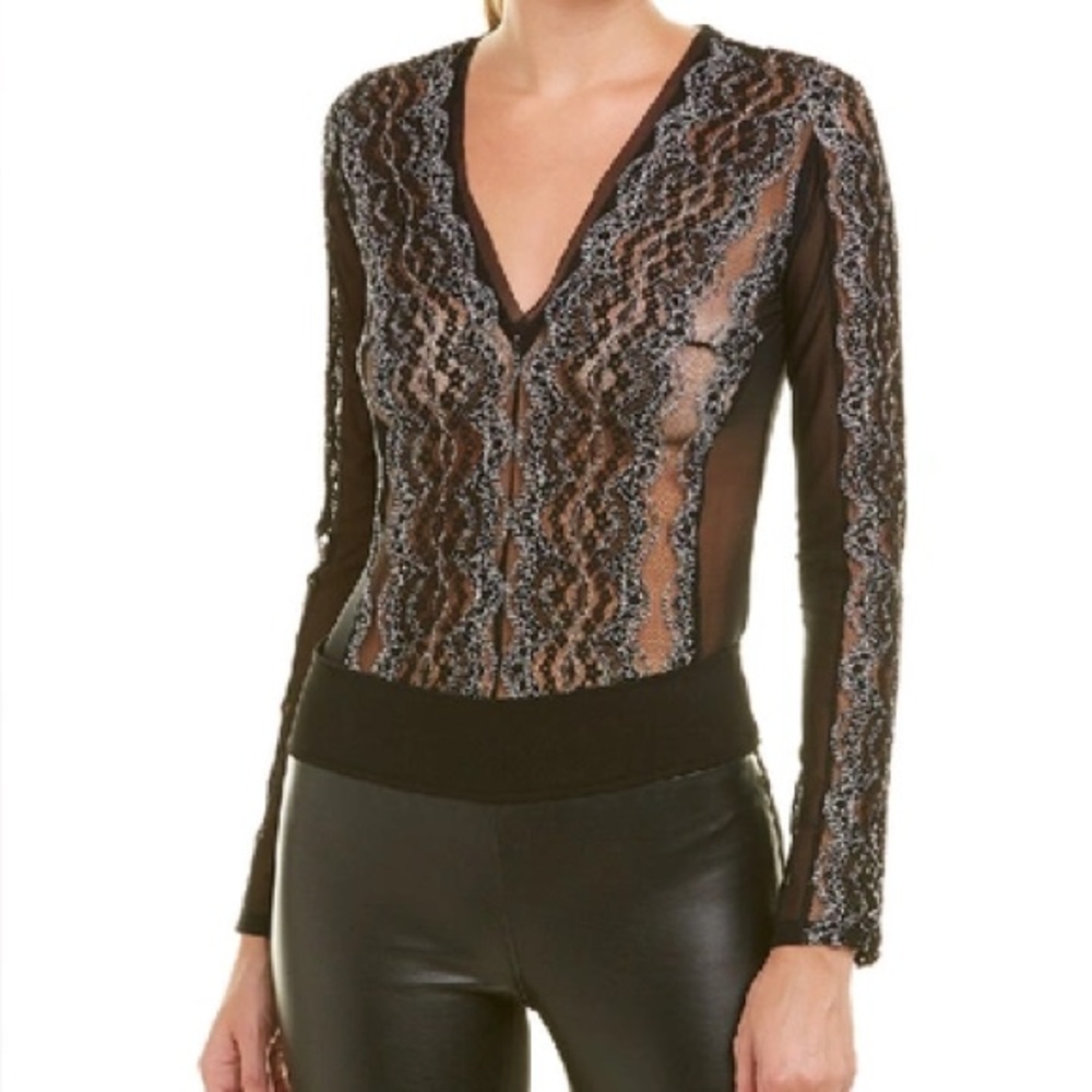 BCBGMaxAzria Theo Lace Black Sheer Bodysuit